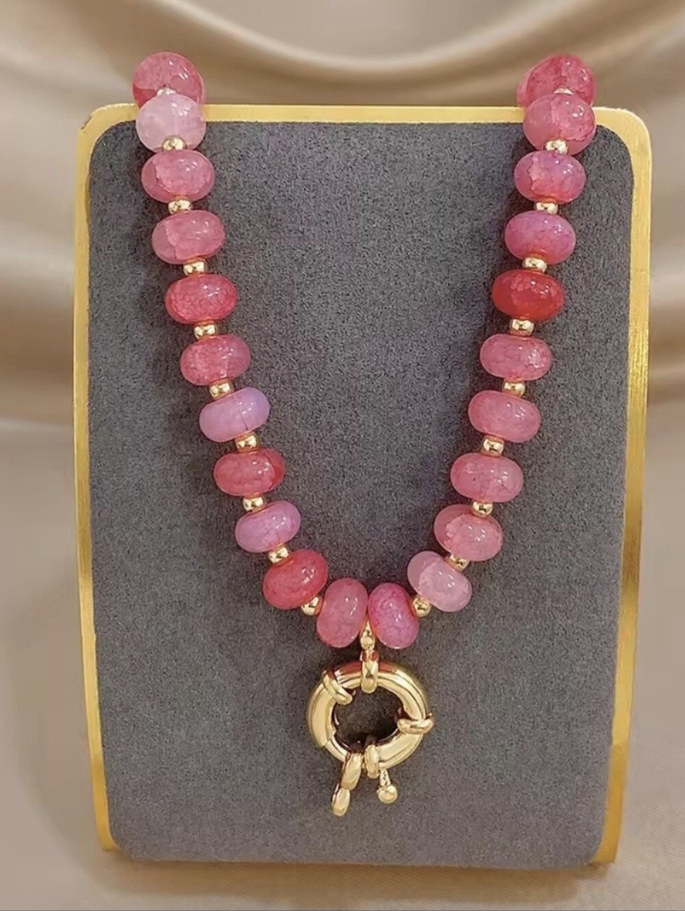 🩷🩷NEW🩷🩷 PRETTY!! STRAW QTZ Natural Stone Beaded Necklace W/Clasp Pendant
